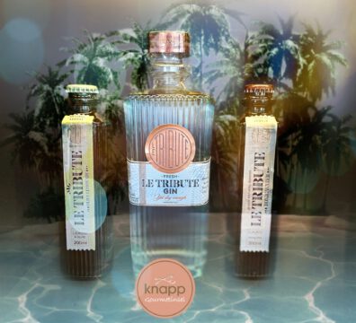 Gin Flasche mit Flasche Tonic Lemonade und Flasche Tonic Water